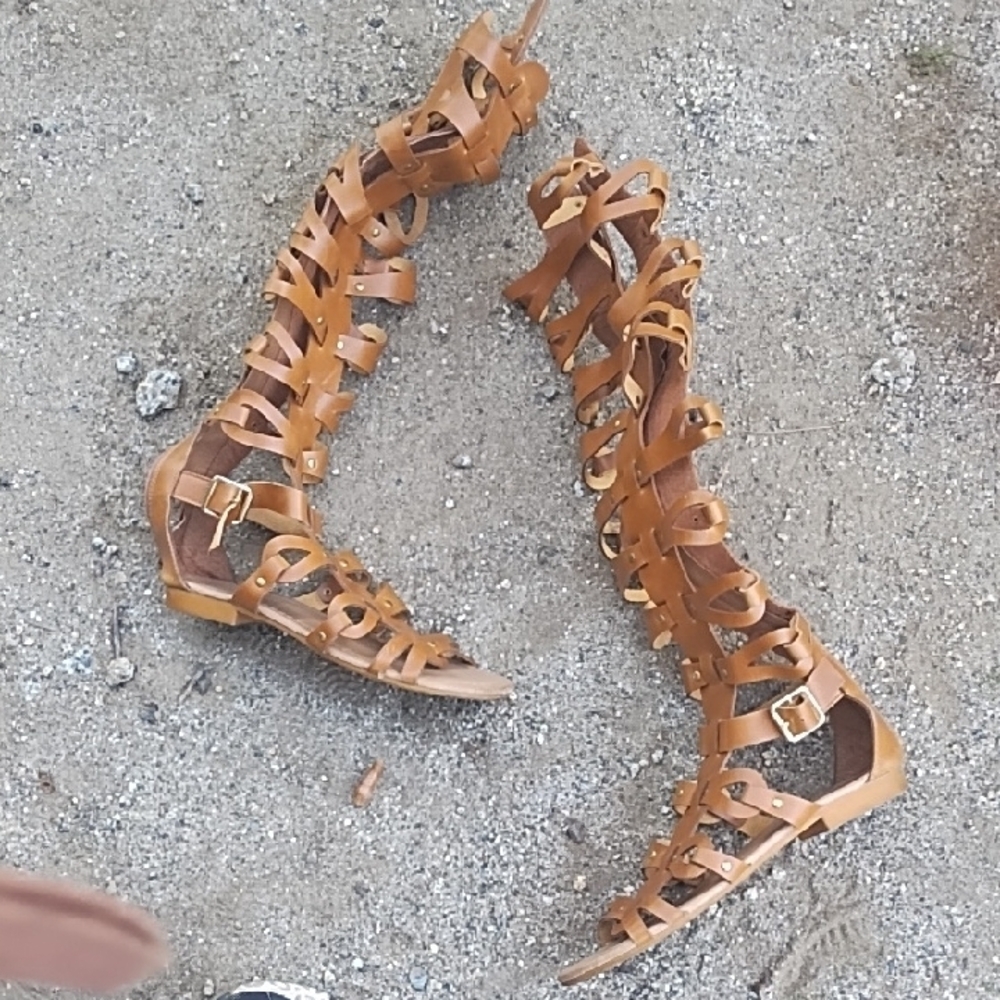 Knee High Roman Sandals Zip Up Back